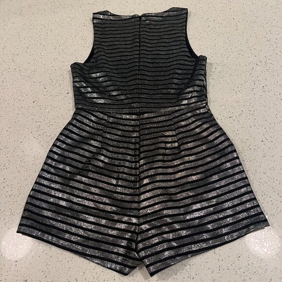 Revolve MINKPINK Size M GLIMMER OF HOPE BLACK SILVER METALLIC STRIPED ROMPER - Picture 11 of 14